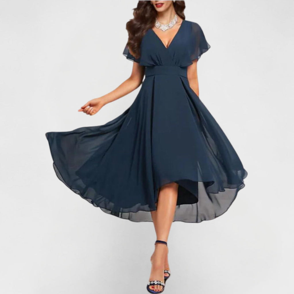 Emmeline | Damen V-Ausschnitt Midi Kleid