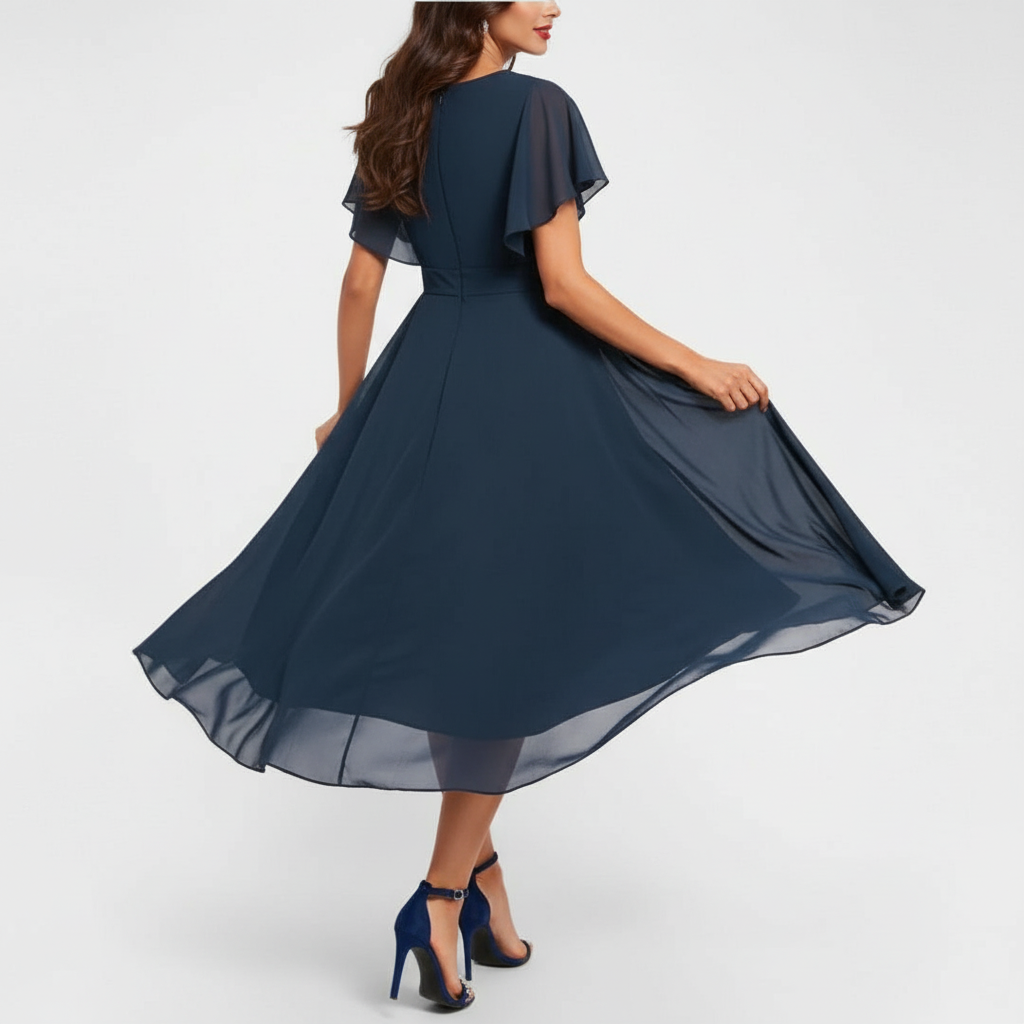 Emmeline | Damen V-Ausschnitt Midi Kleid