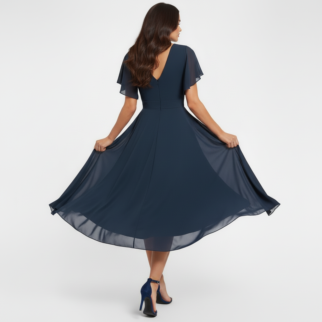 Emmeline | Damen V-Ausschnitt Midi Kleid