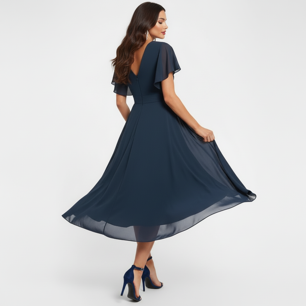 Emmeline | Damen V-Ausschnitt Midi Kleid