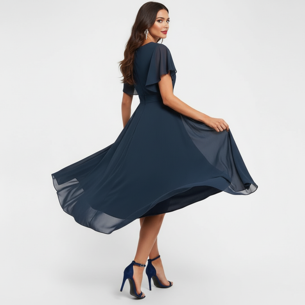 Emmeline | Damen V-Ausschnitt Midi Kleid