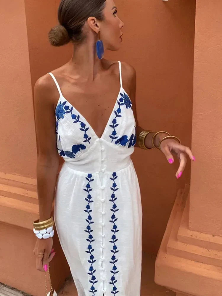 Sommerfeld | Maxikleid mit floralen Stickereien
