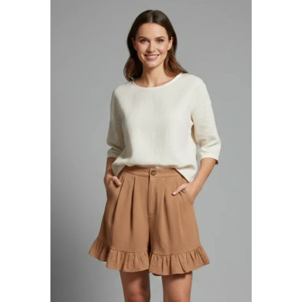 Enya | Damen Shorts Rüschen Saum Urlaub – Rüschen Shorts Damen Sommer 2026