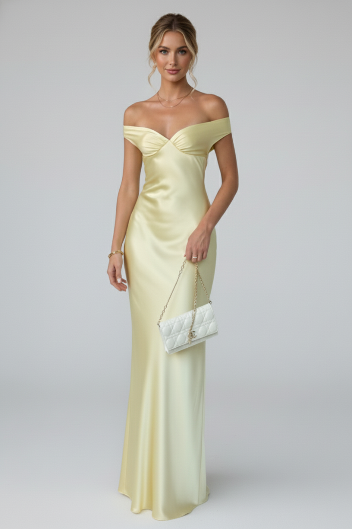 Estelle | Damen Off-Shoulder Maxikleid in Champagner