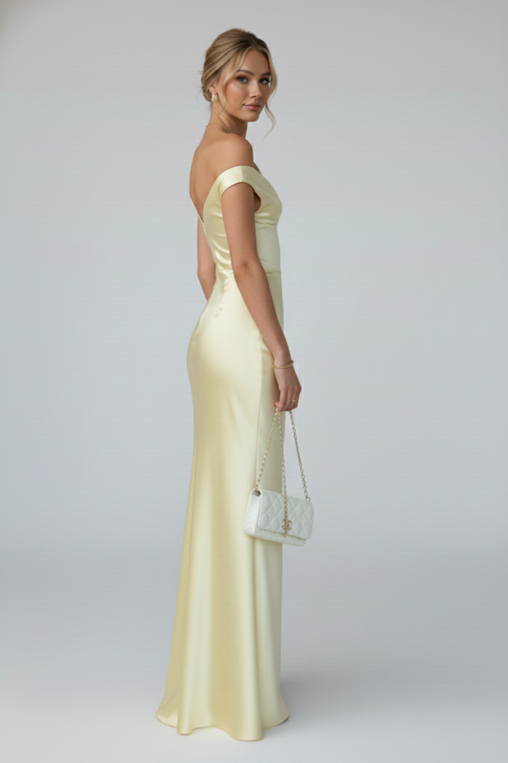 Estelle | Damen Off-Shoulder Maxikleid in Champagner