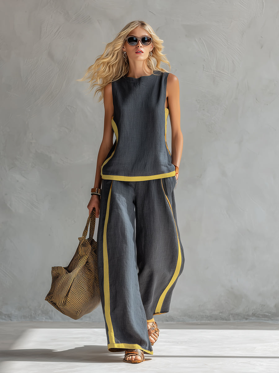 Estelle | Damen Zweiteiler Ärmellos Set mit Weiter Hose