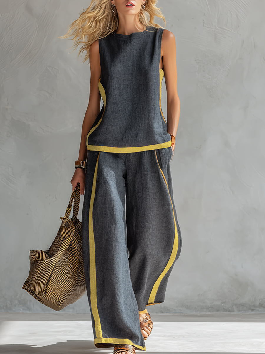 Estelle | Damen Zweiteiler Ärmellos Set mit Weiter Hose