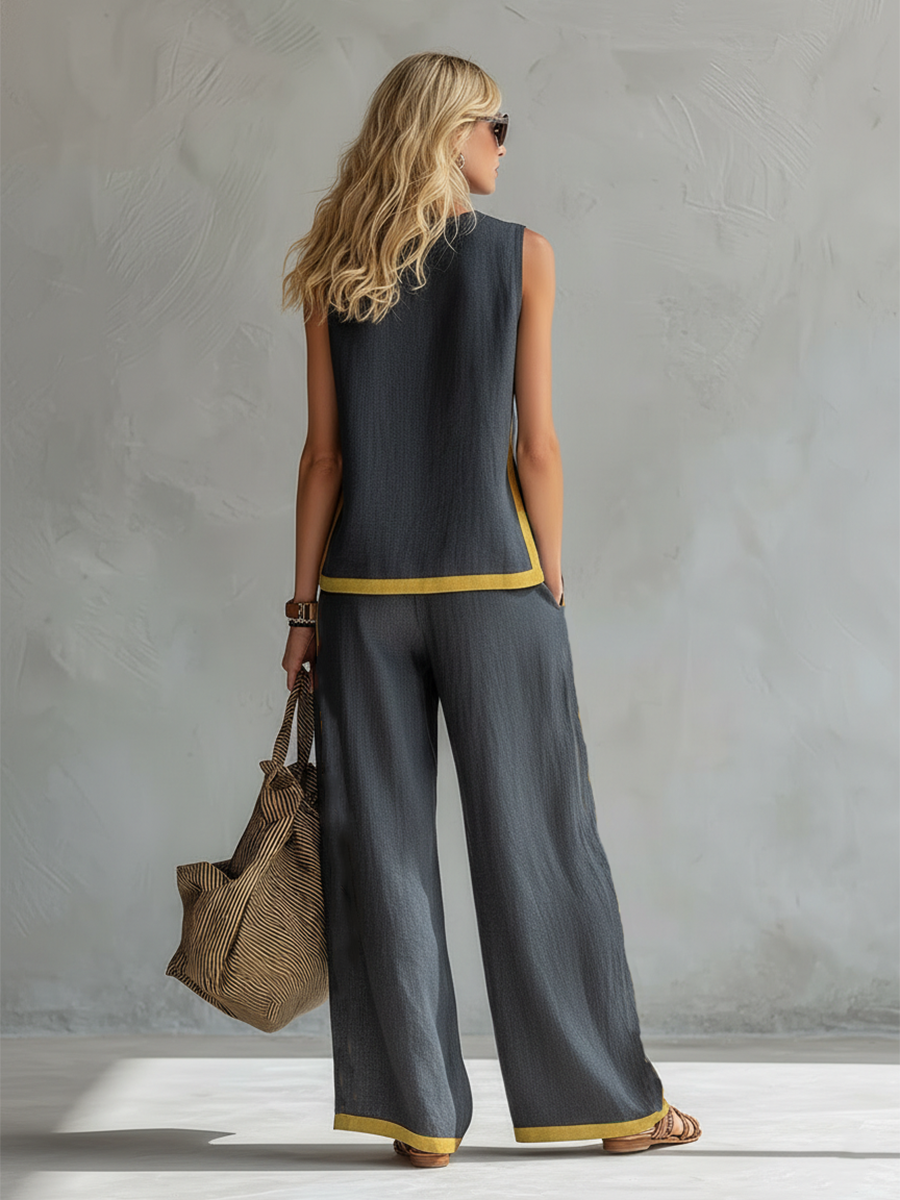 Estelle | Damen Zweiteiler Ärmellos Set mit Weiter Hose