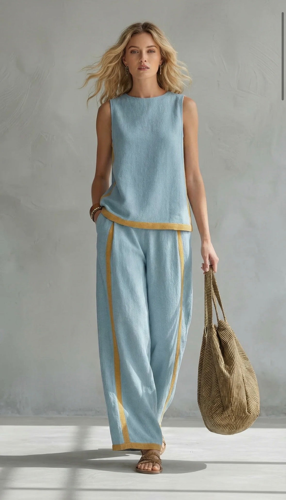 Estelle | Damen Zweiteiler Ärmellos Set mit Weiter Hose