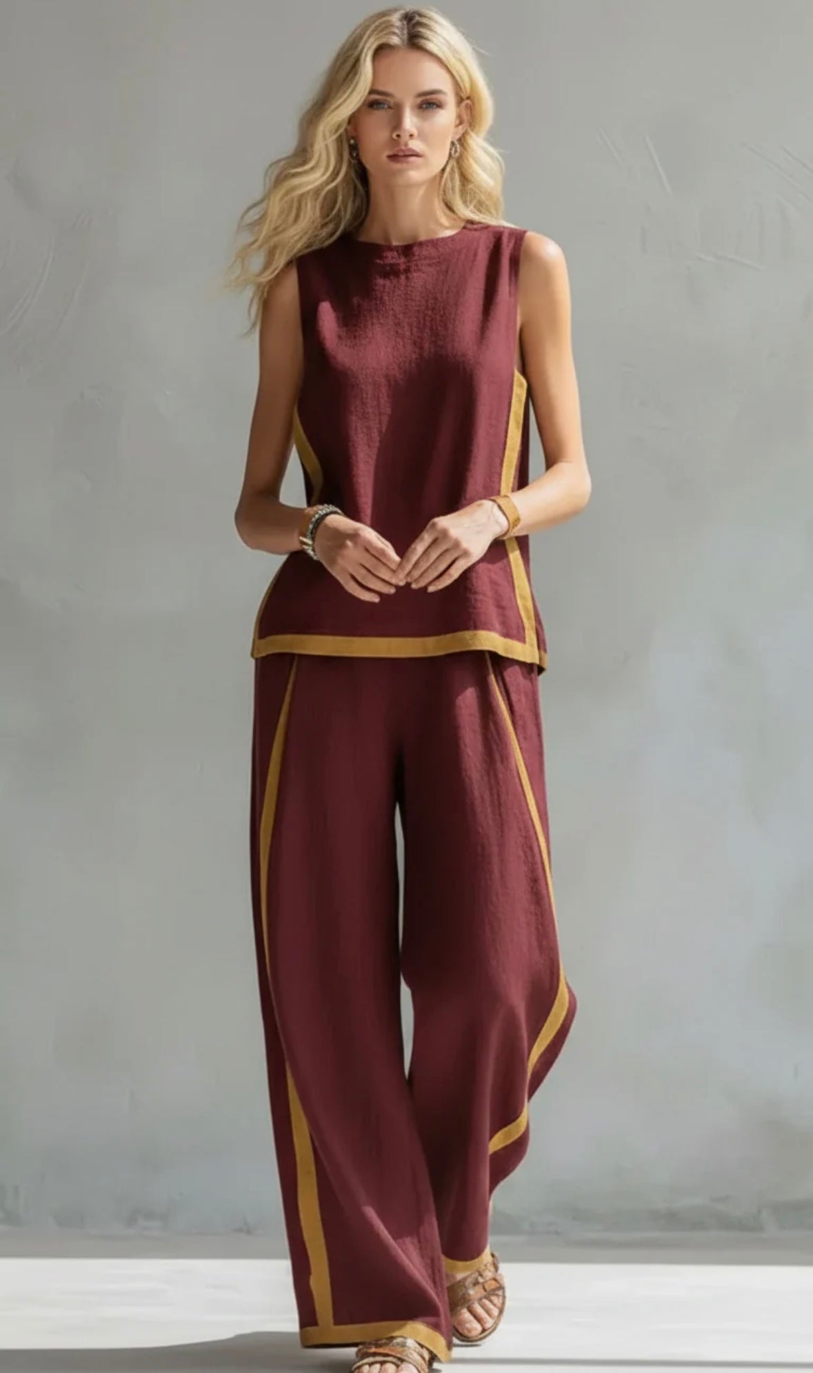 Estelle | Damen Zweiteiler Ärmellos Set mit Weiter Hose