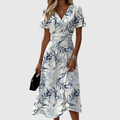 Eva | Damen Blumenweiß Floral Sommer Midikleid