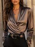 Evangeline | Damen Wickelbluse Langarm V-Ausschnitt