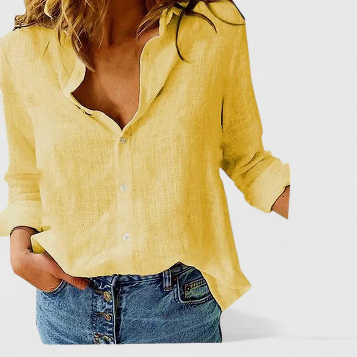 Evelina | Damen Blumendruck V-Ausschnitt Langarm Bluse