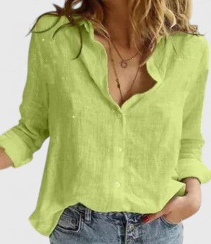 Evelina | Damen Blumendruck V-Ausschnitt Langarm Bluse