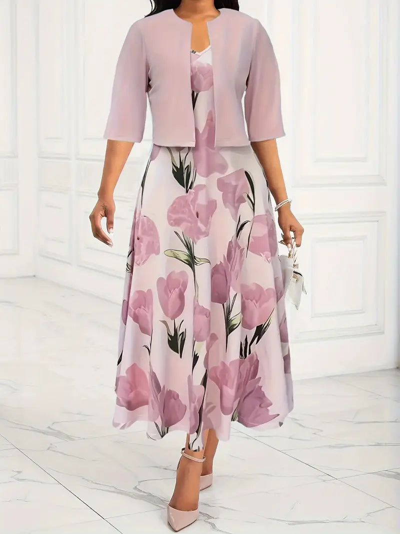 Damen Ärmellos Zweiteilig Elegant Set Maxi Kleid