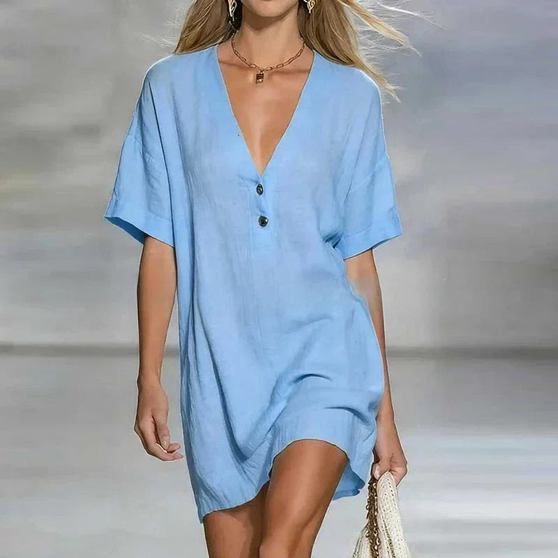 Fabiana | Damen V-Ausschnitt Kurzarm Minikleid