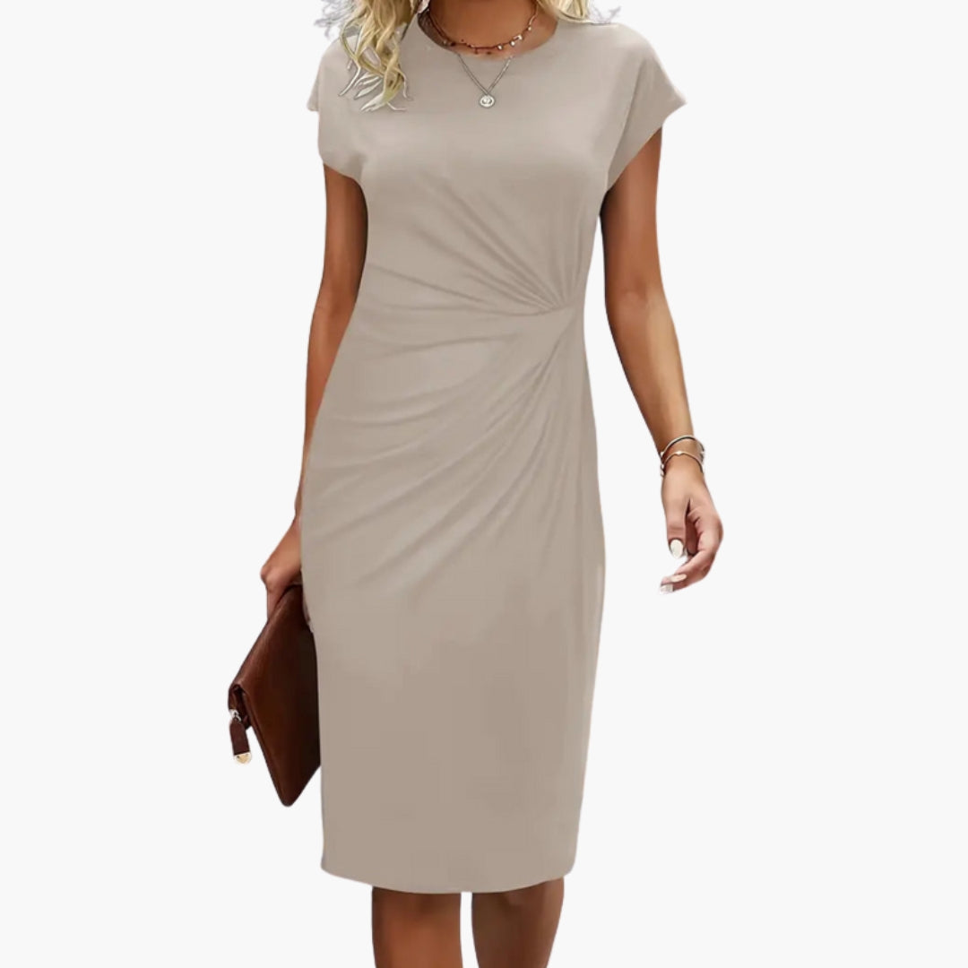 Fabrizia | Damen Rundhals Kurzarm Midi Kleid