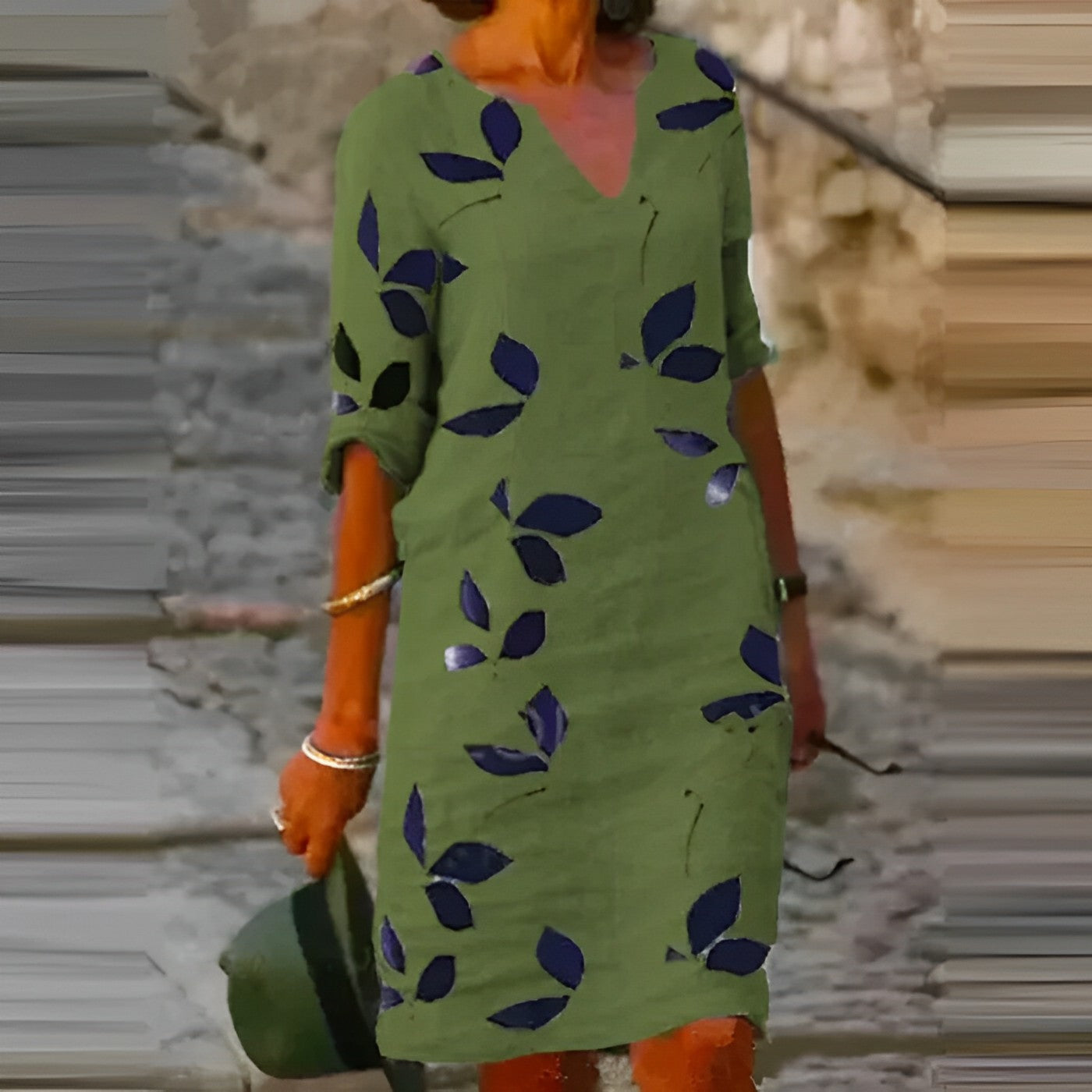 Drune | Atemberaubendes Damen-Sommerkleid mit Blätterdruck