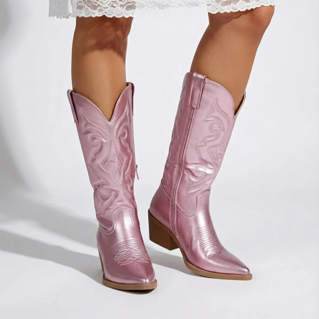 Metallische Cowboy-Stiefel für Damen im modernen Design