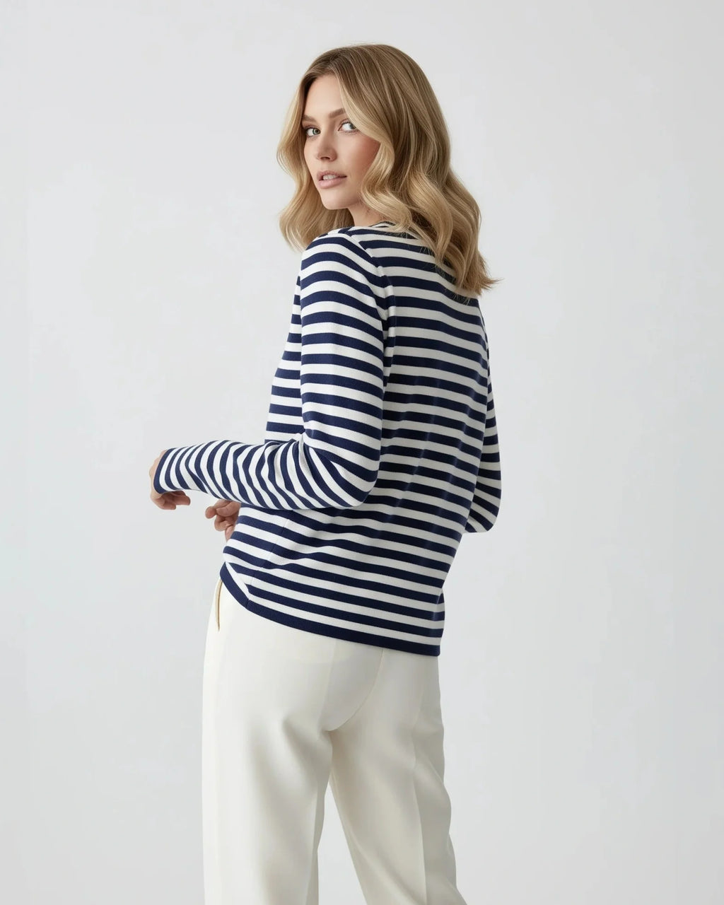Gestreiftes Langarmshirt für Damen mit Rundhalsausschnitt