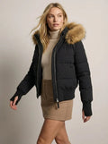 Kurze Jacke für Damen mit hohem Kragen und abnehmbarer Kapuze