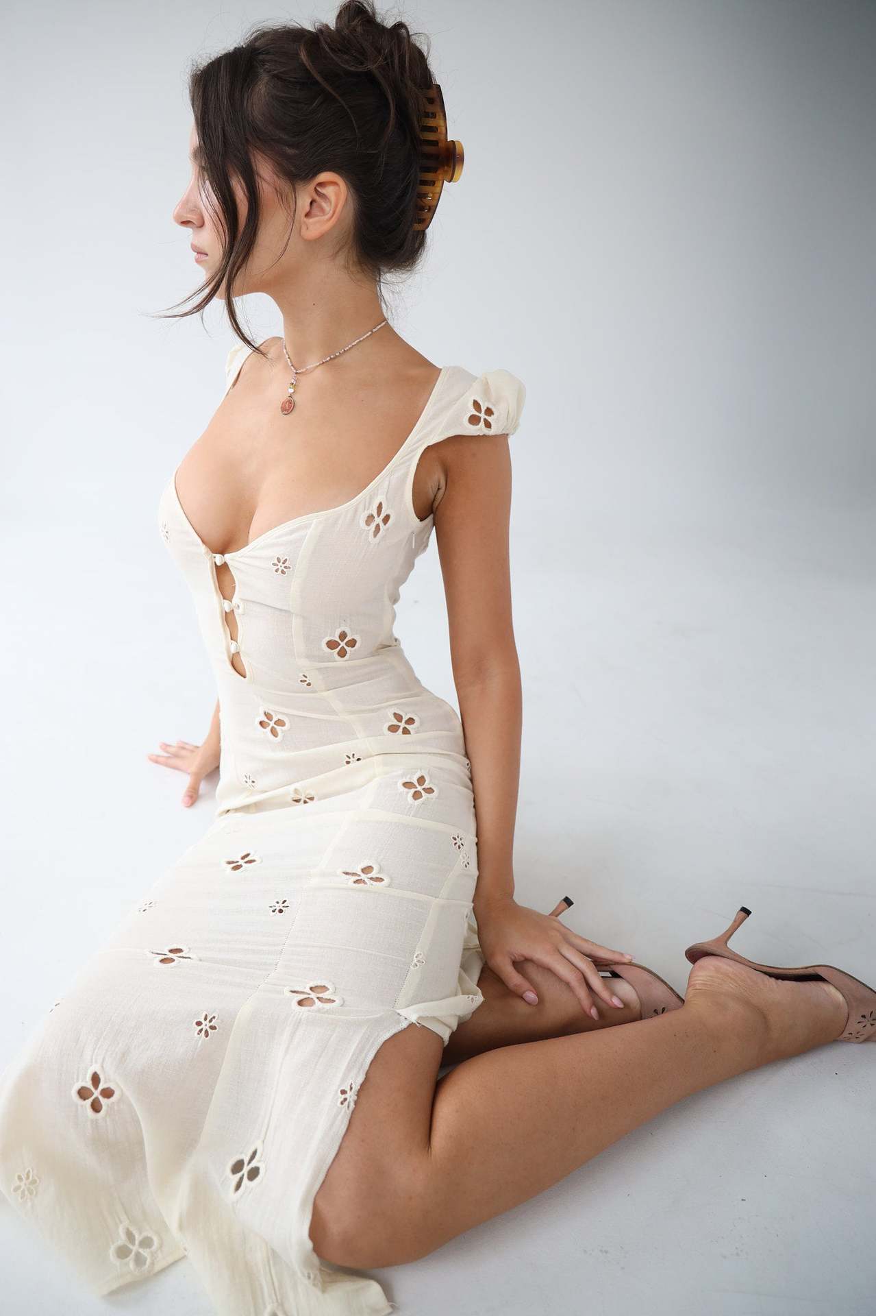 Damen Sommer Cut-Out Hochzeitsgast Midikleid