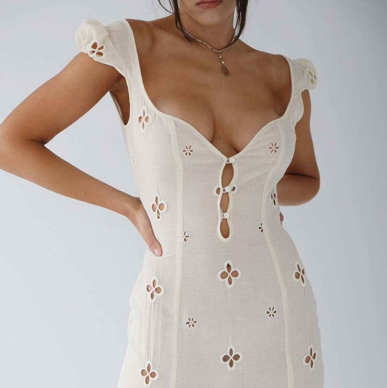 Damen Sommer Cut-Out Hochzeitsgast Midikleid