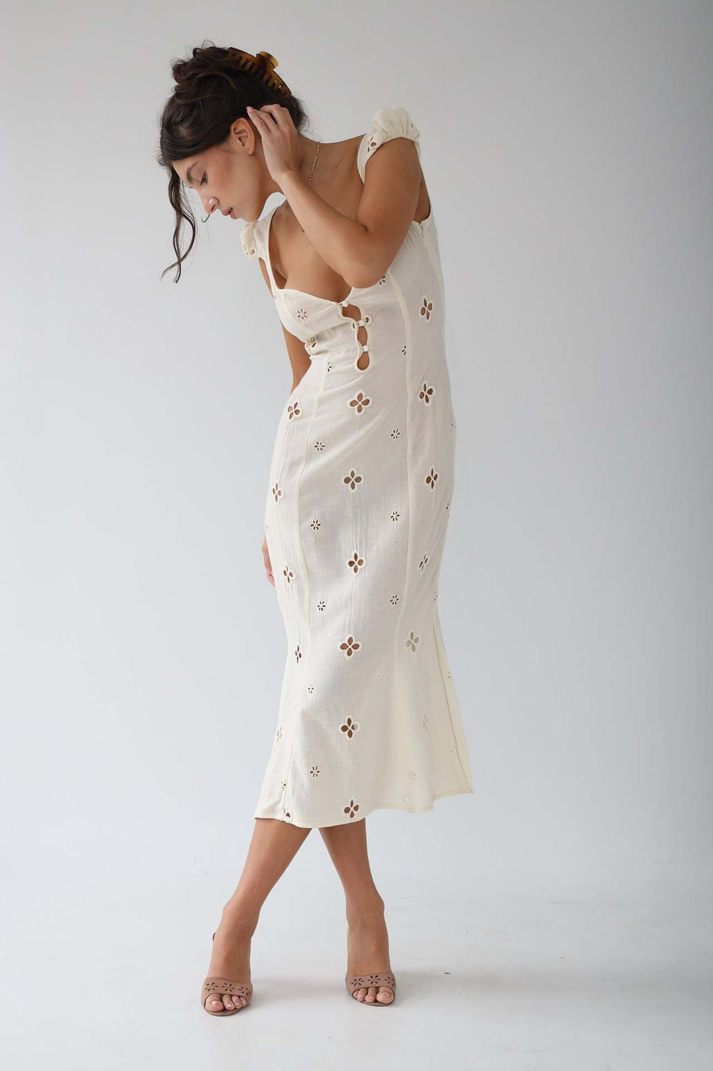 Damen Sommer Cut-Out Hochzeitsgast Midikleid