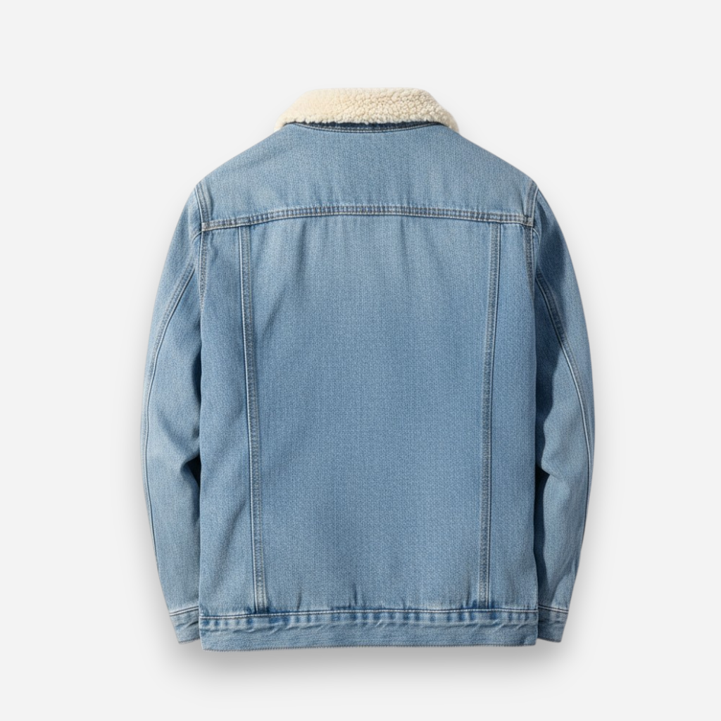 Gefütterte Jeansjacke für Herren mit flauschigem Hemdkragen