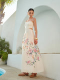 Celia | Damen Maxikleid mit Blumendruck, Cut-Out Spaghettiträger