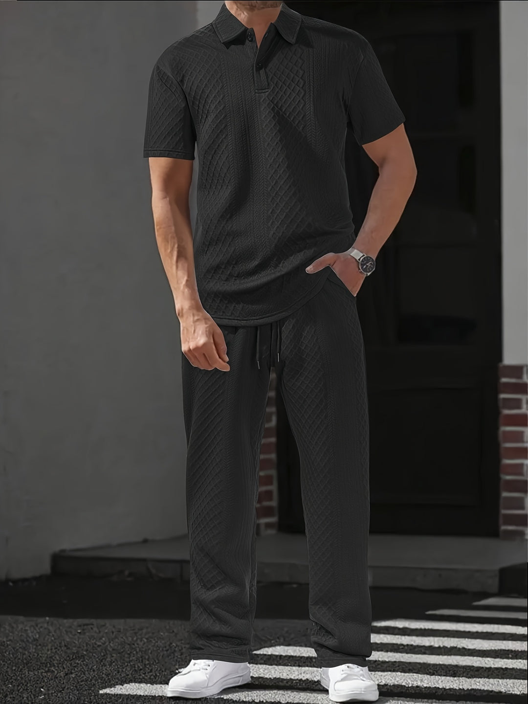 Herren Straight Fit Polokragen Sommer Set