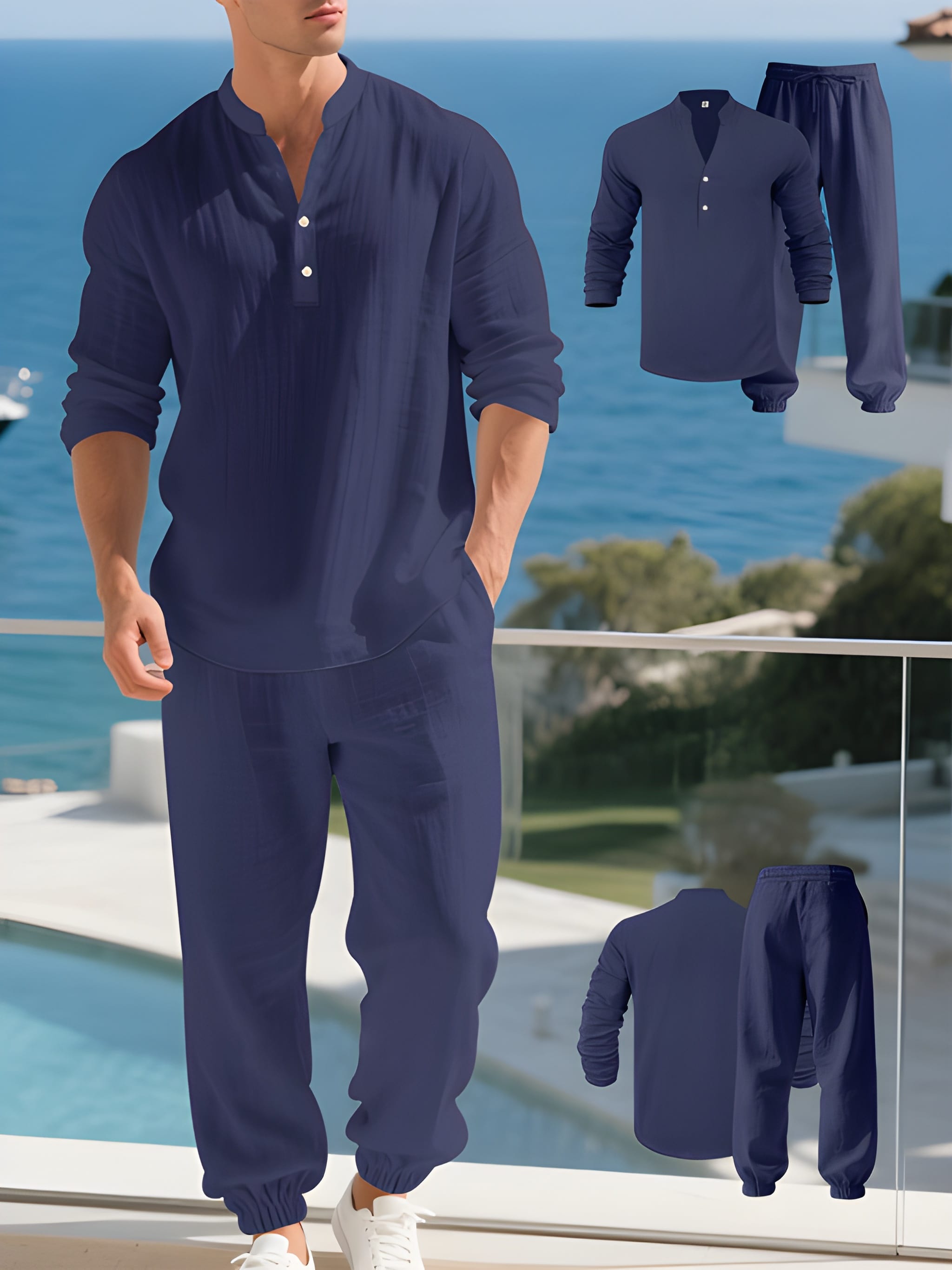 Herren Straight Fit Sommer Set mit Kordelzug