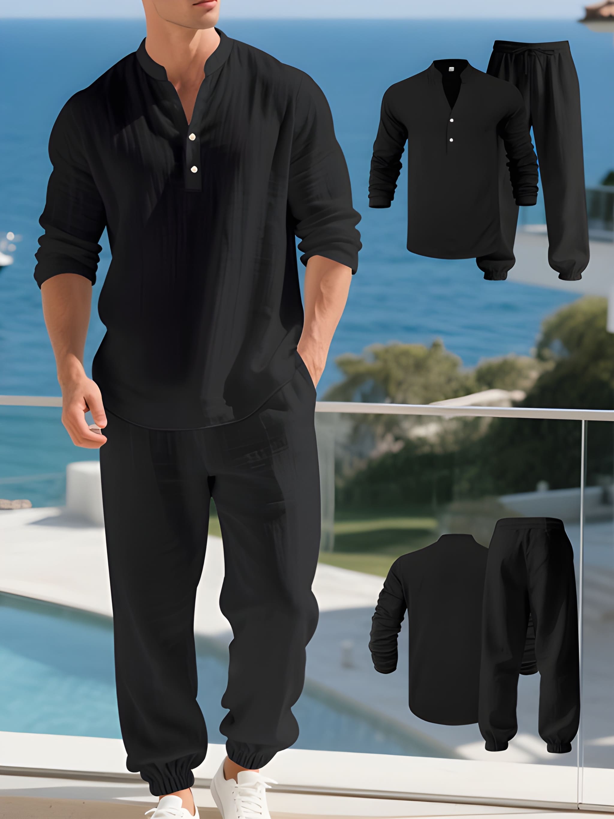 Herren Straight Fit Sommer Set mit Kordelzug