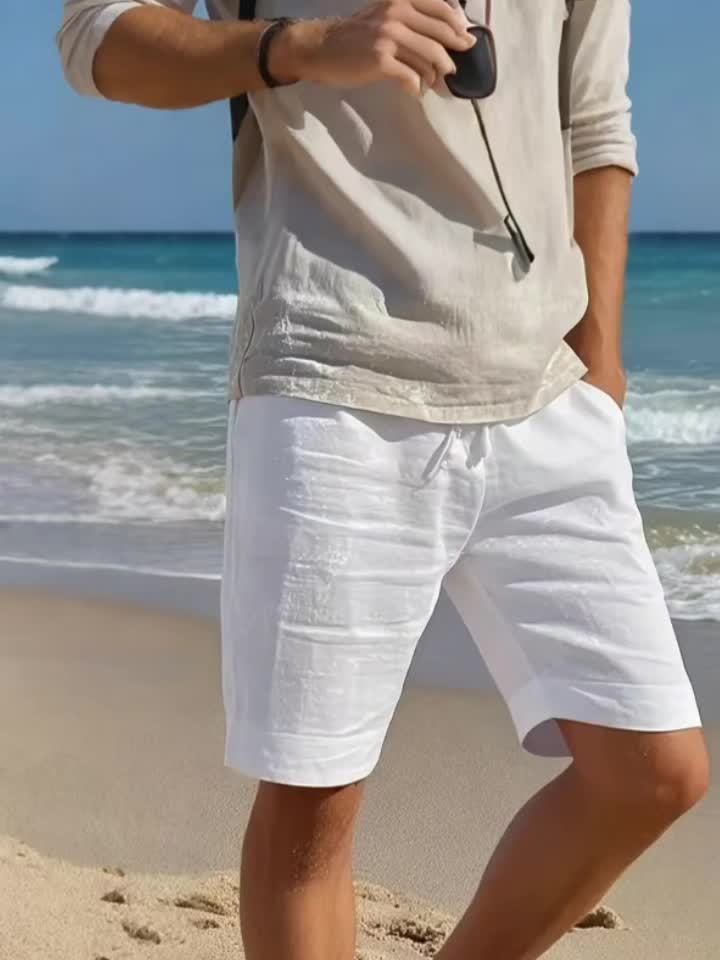 Herren Lässige Straight Fit Kurze Sommerhose mit Kordelzug