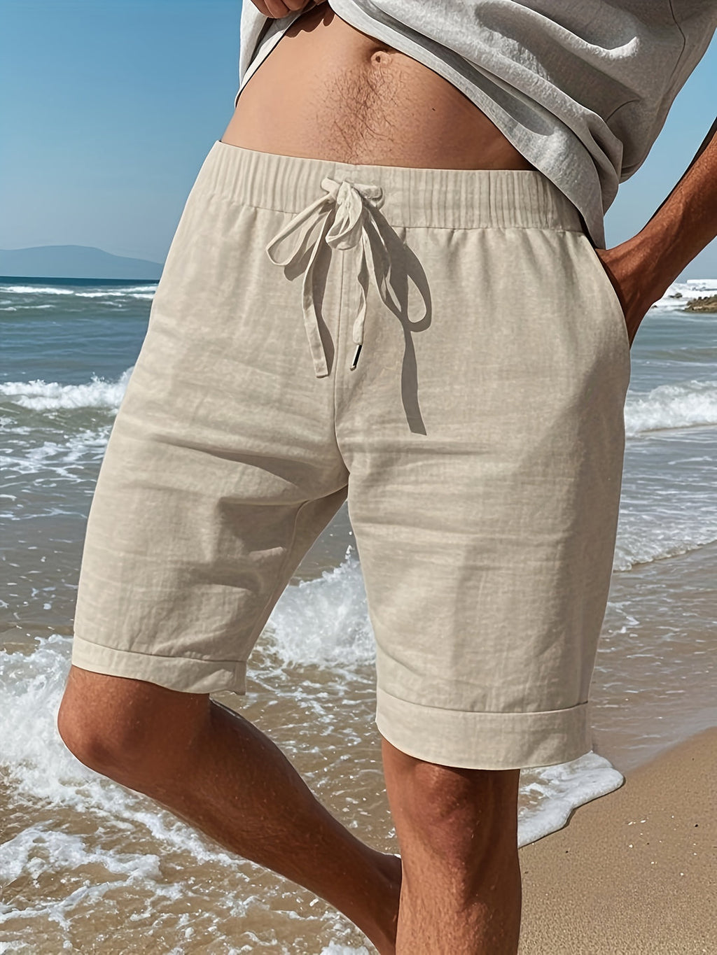 Herren Lässige Straight Fit Kurze Sommerhose mit Kordelzug