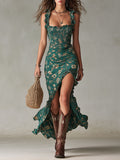 Franziska | Damen Blumen Maxikleid Spaghettiträger