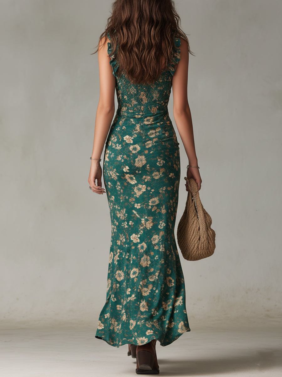 Franziska | Damen Blumen Maxikleid Spaghettiträger