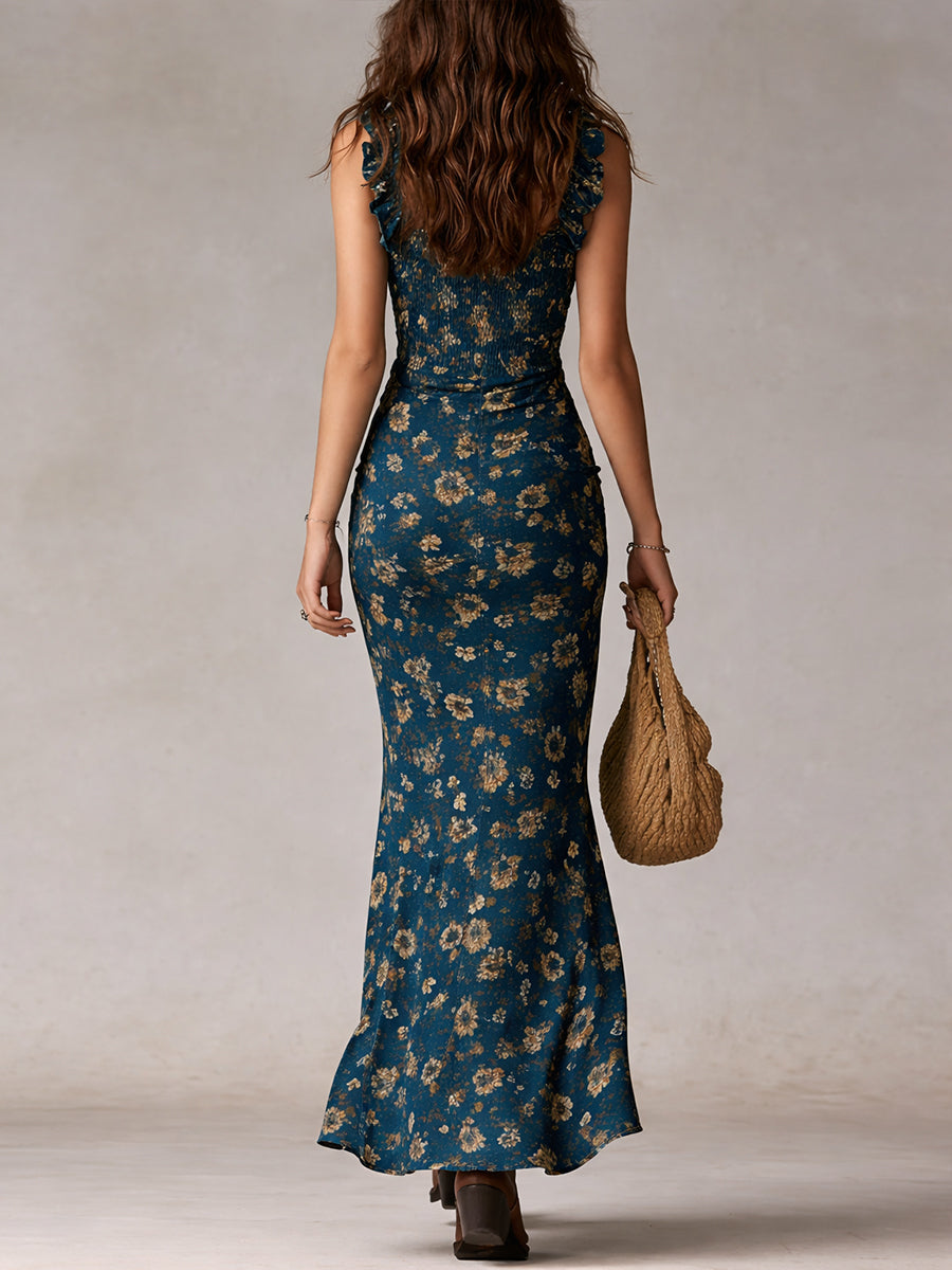 Franziska | Damen Blumen Maxikleid Spaghettiträger