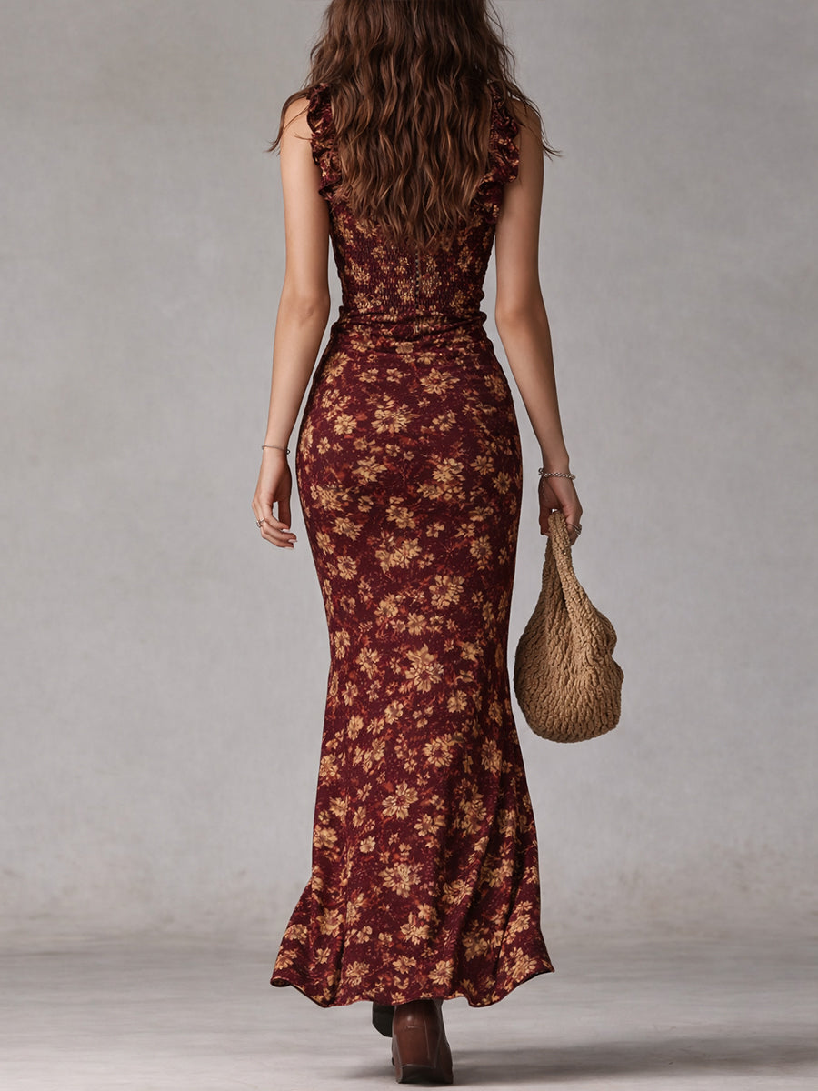 Franziska | Damen Blumen Maxikleid Spaghettiträger