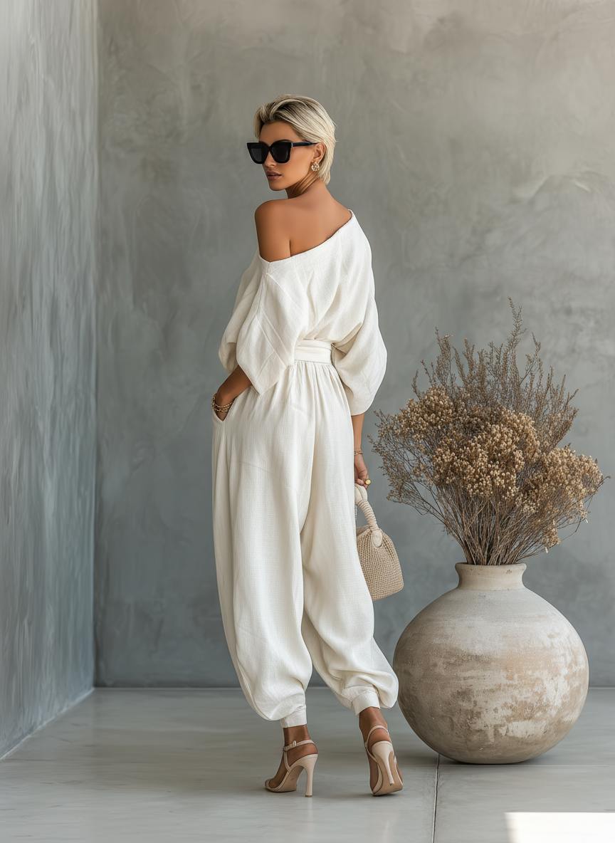 Franziska | Damen Schulterfreies Langarm Outfit Set