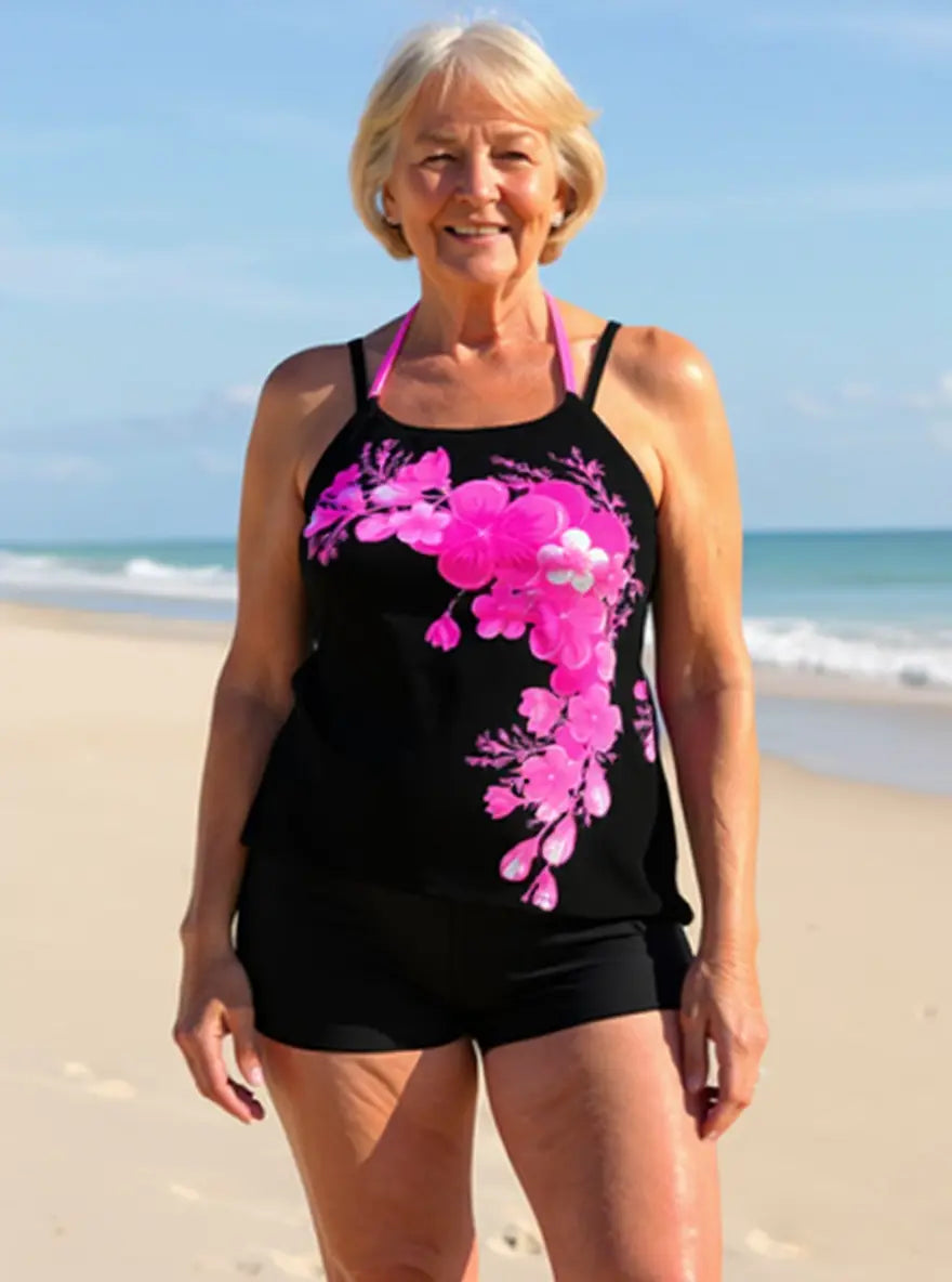 Damen Spaghettiträger Tankini Badeanzug