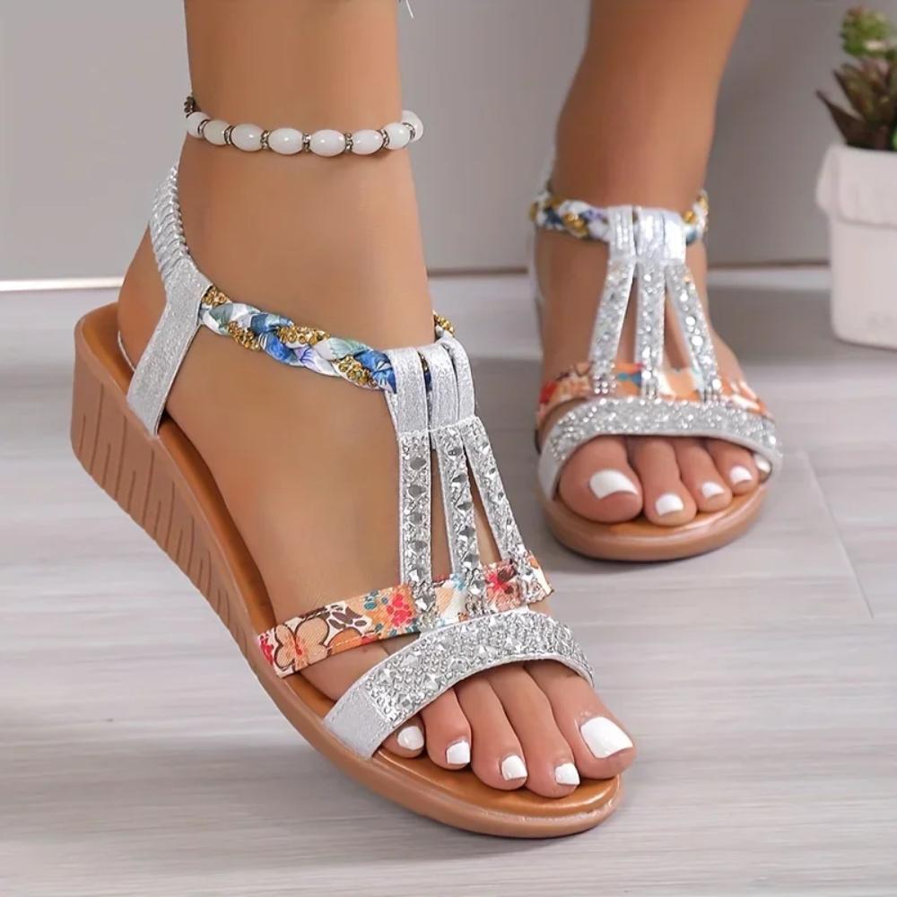 Freya | Damen Riemchen Sandalen mit Blumenmuster
