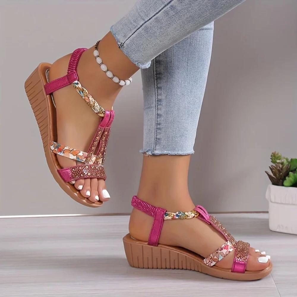Freya | Damen Riemchen Sandalen mit Blumenmuster