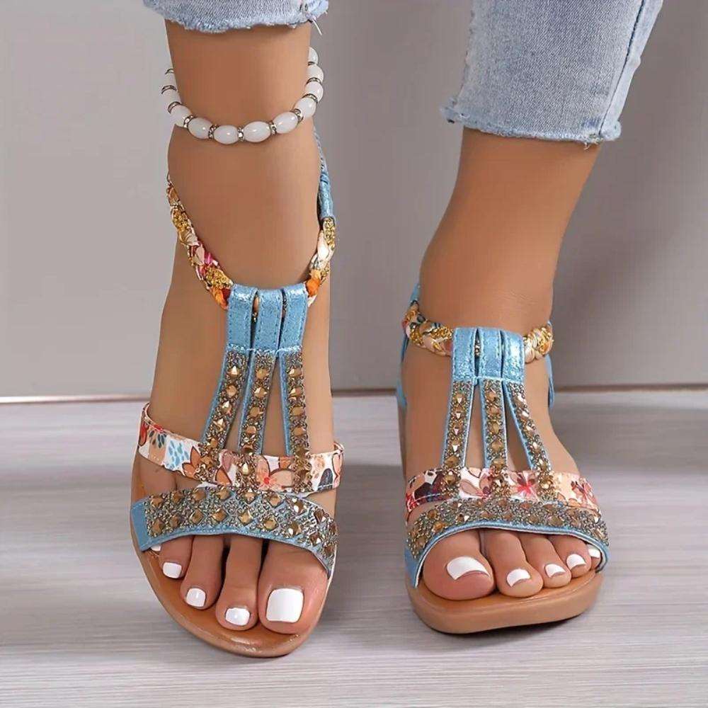 Freya | Damen Riemchen Sandalen mit Blumenmuster