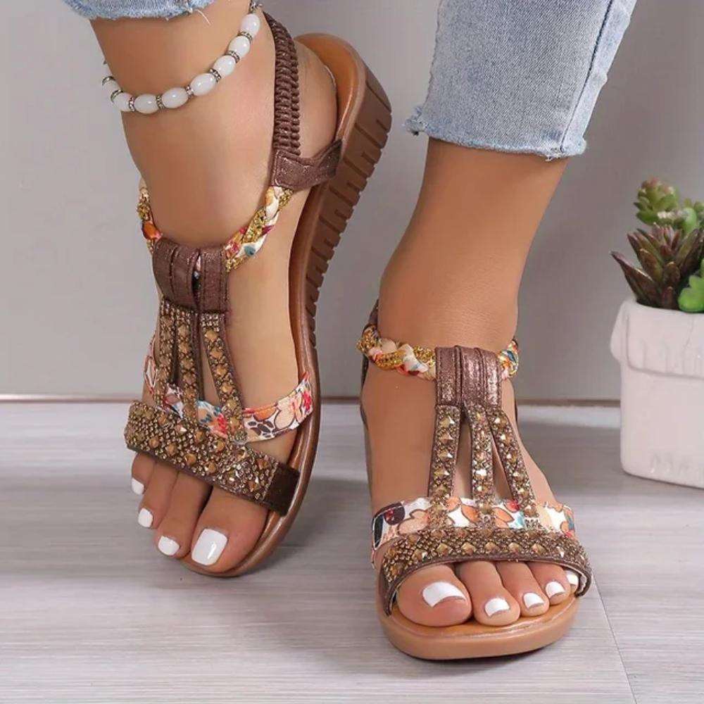 Freya | Damen Riemchen Sandalen mit Blumenmuster
