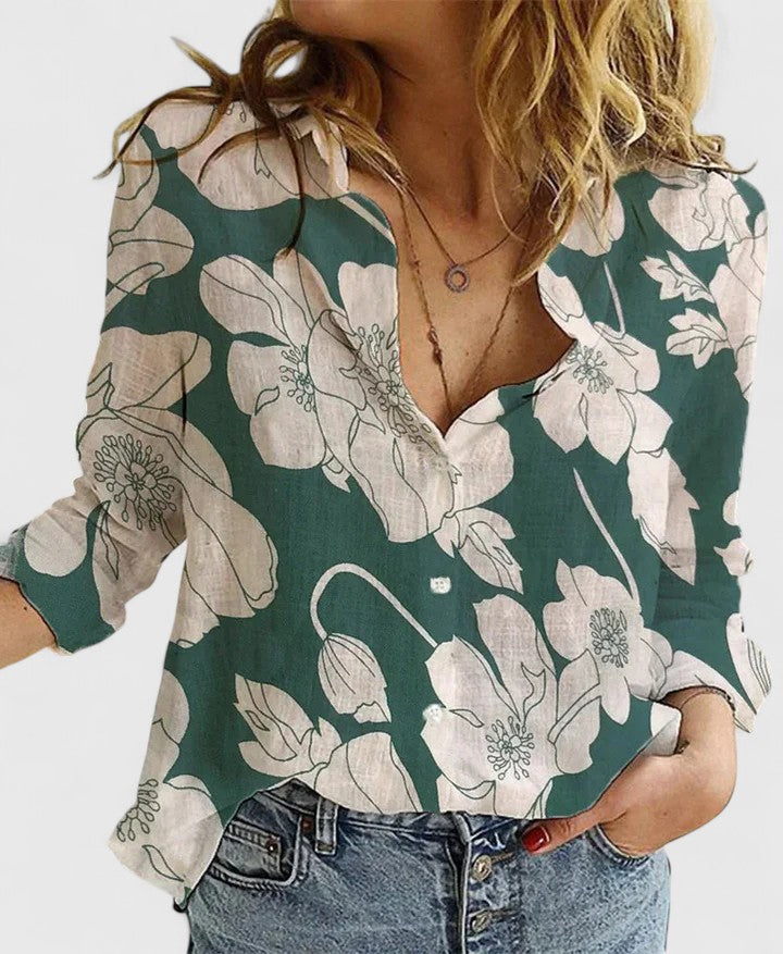 Elisa | Damen Casual Knopf V-Ausschnitt Bluse