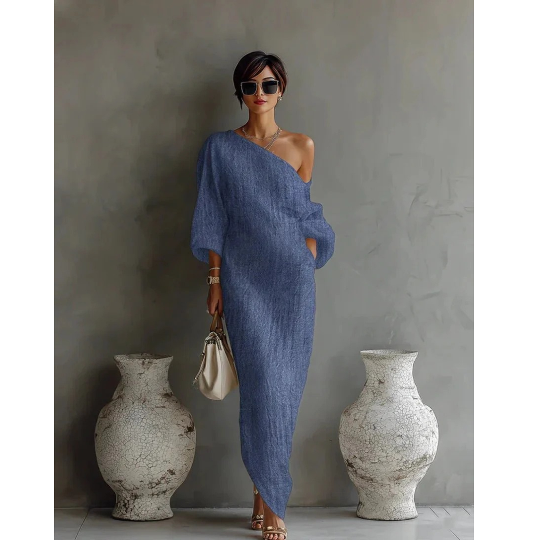 Gloria | Damen Leinen Maxikleid Asymmetrisch