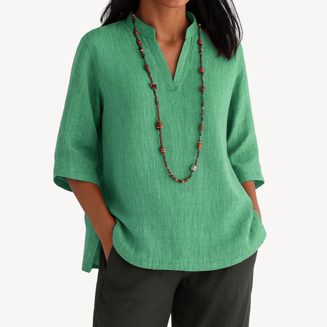 Damen Sommer V Ausschnitt Leinen Bluse