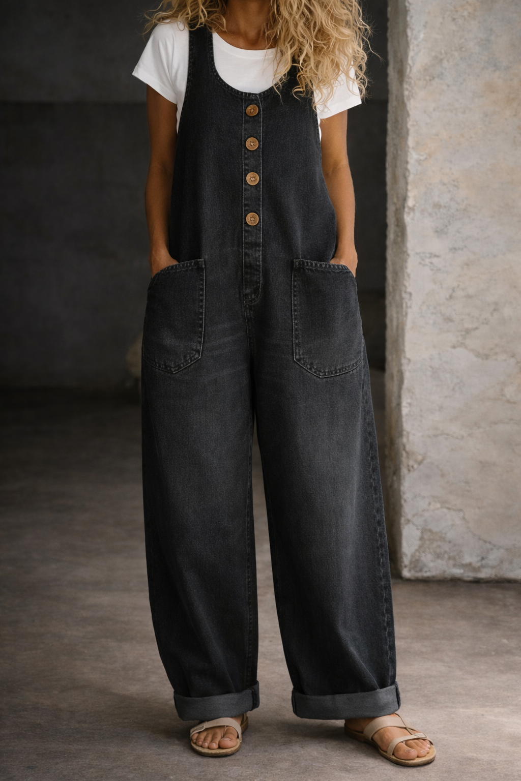 Greta | Damen Ärmellos Overall mit Knöpfen