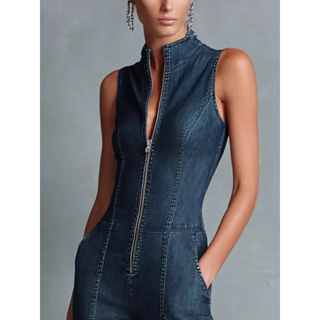 Hanne | Damen Blauer Denim Jumpsuit Freizeit